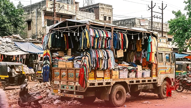 जमशेदपुर में यूपी के लोगों का अनोखा जुगाड़: ट्रक में सजाया कपड़ों का शोरूम, जमकर हो रही बिक्री